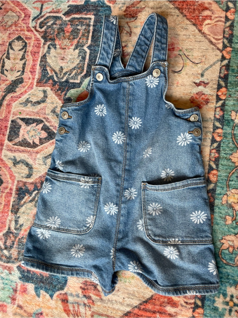 WONDER NATION Denim Daisy Short Overalls Sz 4T